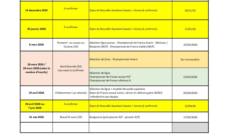 Le calendrier prévisionnel des compétitions 2025-2026 est en ligne